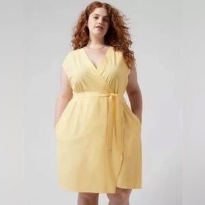 NWT Athleta Newport Wrap Dress City Stripe Lunaria Yellow Size 3X.